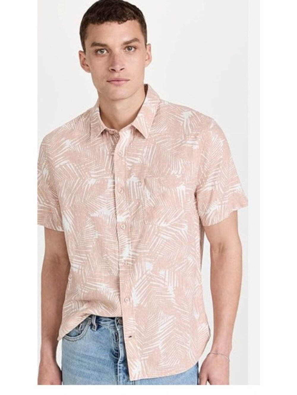 Vince‎ Classic Fit Linen Blend Button Up Shirt Mens Medium Palm Print